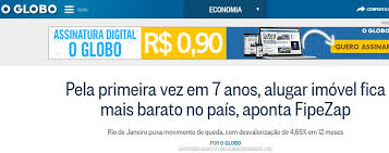 O Globo: Pela primeira vez, alugar imóvel fica mais barato, diz FipeZap